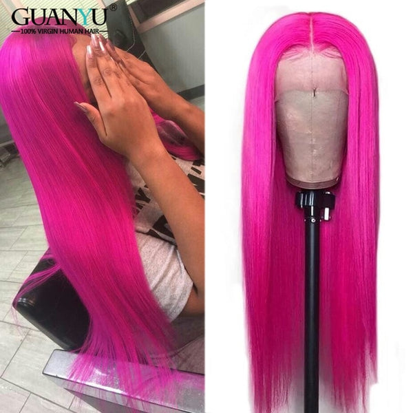 Red Lace Front Human Hair Wig 13X4/6 Brazilian Remy Ombre Blonde 1B 613 Pink Green Blue Purple Colored Wig with Dark Roots