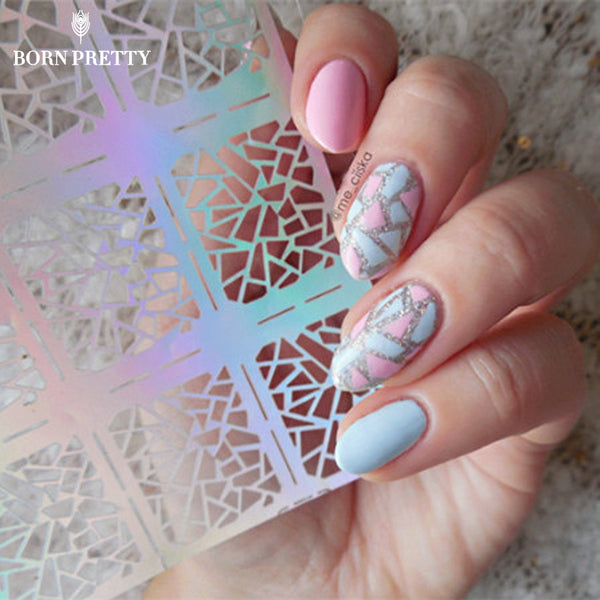 1 Sheet Irregular Pattern Nail Vinyls Rose Triangle Manicure Nail Art Stencil Stickers 12 Tips/Sheet