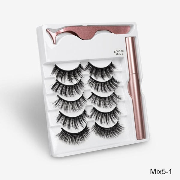 2020 NEW 5 Pairs Magnetic Eyelashes & Magnetic Eyeliner Set Updated 5 Magnet False Eyelashes Natural Makeup Eyelash Extension