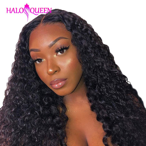 HALOQUEEN Kinky Curly Bundles with 13x4 Frontal Closure Brazilian Lace Frontal with Bundles Remy Human Hair Bundles With Closure