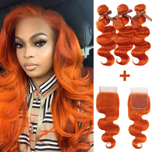 Remy Forte Body Wave Bundles With Closure Blonde Orange Remy Hair 3 4 Bundles With Closure Brazilian Hair Weave Bundles Fast USA