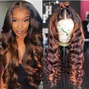 Colored U Part Wig 13x4 Lace Front Human Hair Wigs For Black Women Pre Plucked Heighlight Brown Deep Wave 180% Closure Wig