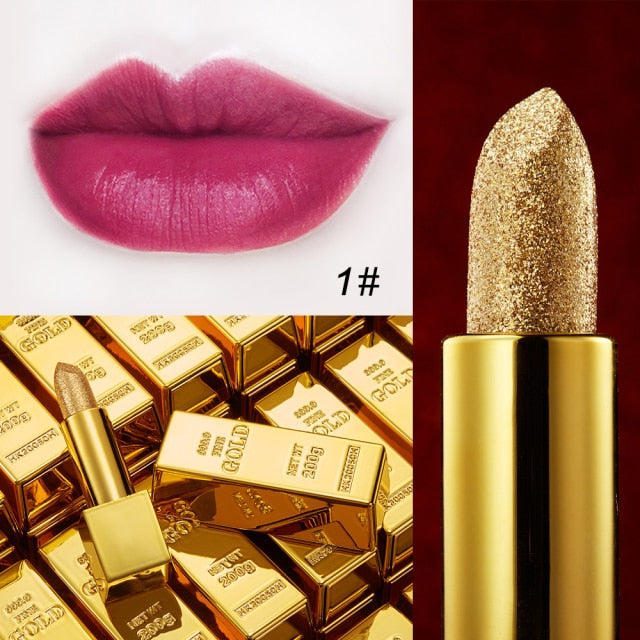 Glitter Lipstick Moisturizing Makeup Velvet Matte Gold Lipstick Waterproof Lipstains Sexy Shiny Red Cosmetics Pigment Nude Rouge