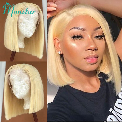 Monstar 13x1 4x4 13x4 613 Honey Blonde Colored Brazilian Remy Straight Bob Lace Front Human Hair Wig Lace Frontal Wigs for Women