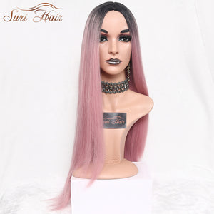 Suri Hair Long Straight Ombre Pink Heat Resistant Synthetic Two Tone Wigs For Women 30 inch