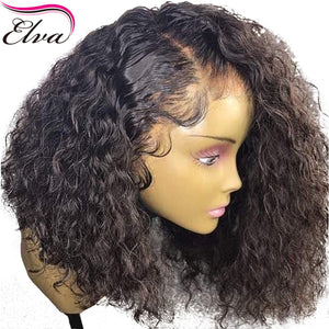 Curly 360 Lace Frontal Wig Pre Plucked With Baby Hair 180% Density Short Human Hair Bob Wig