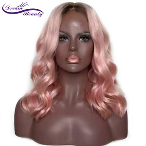 Pink Ombre Color Lace Front Human Hair Wigs 130% Density Brazilian Remy