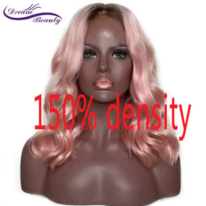 Pink Ombre Color Lace Front Human Hair Wigs 130% Density Brazilian Remy