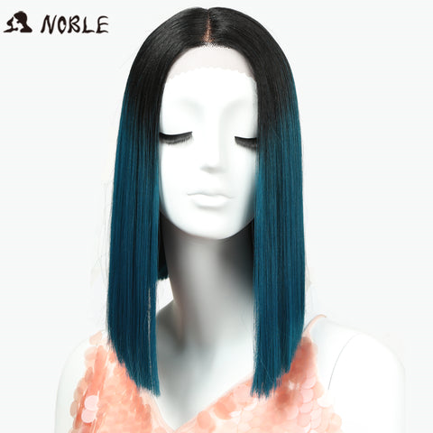 Noble Straight Synthetic Hair Lace Front And T Part 14 Inch Blue Ombre Wig