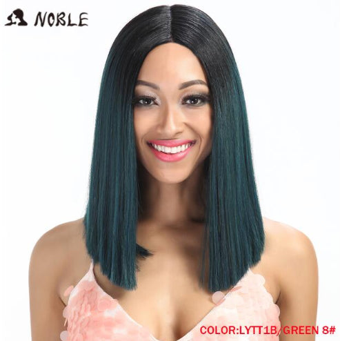 Noble Straight Synthetic Hair Lace Front And T Part 14 Inch Blue Ombre Wig