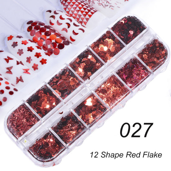 Full Beauty 12 Grids/Sets Nail Glitter Sequin Mixed