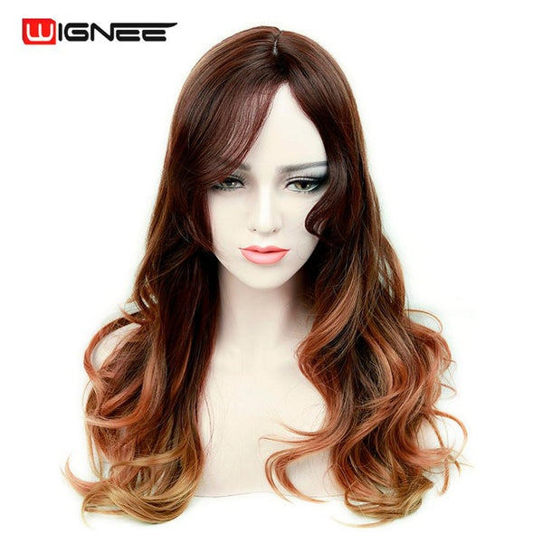 Wignee Long Ombre Brown Ash Blonde High Density Temperature Synthetic Wig