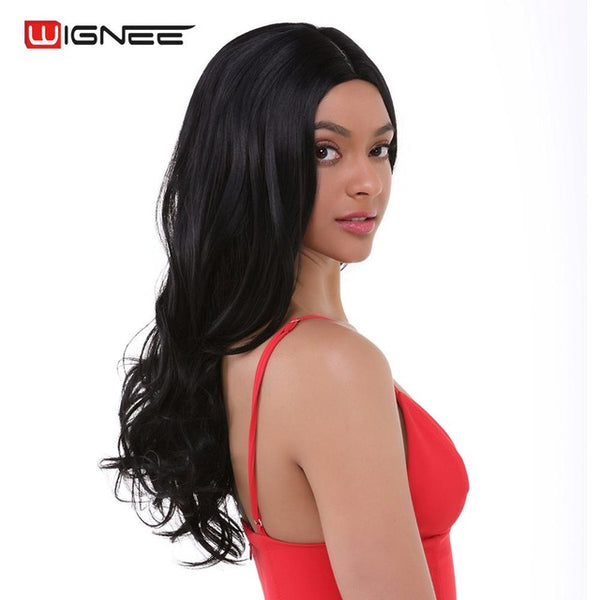 Wignee Synthetic Wigs With Bangs For Women Long Hair High Density Temperature 3 Tone Ombre Brown