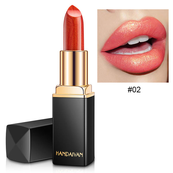 HANDAIYAN Brand Professional Lips Makeup Waterproof Long Lasting Pigment Nude Pink Mermaid Shimmer Lipstick Luxury Makeup