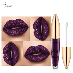 Hot 2018 Glitter Lips Liquid Lipstick lot Women Brand Makeup Waterproof Blue Purple Wine Red Color pudaier Shimmer Lip Gloss