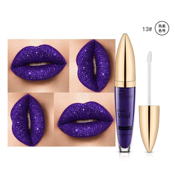 Hot 2018 Glitter Lips Liquid Lipstick lot Women Brand Makeup Waterproof Blue Purple Wine Red Color pudaier Shimmer Lip Gloss